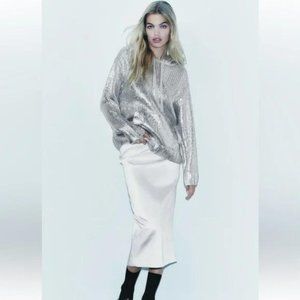 ZARA FOIL HOODED KNIT SWEATSHIRT